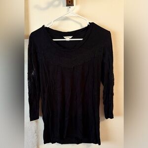 Women's Black Lace-Trim Long Sleeve Scoop Top